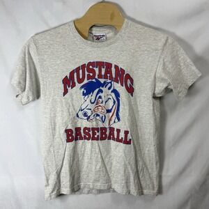 VINTAGE Reebok Single Stitch L Mustangs Baseball T-shirt Men's Heather Gray 90s
